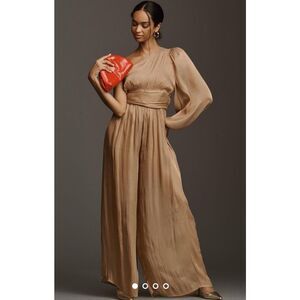 New Anthropologie One-Shoulder Metallic Jumpsuit size 4